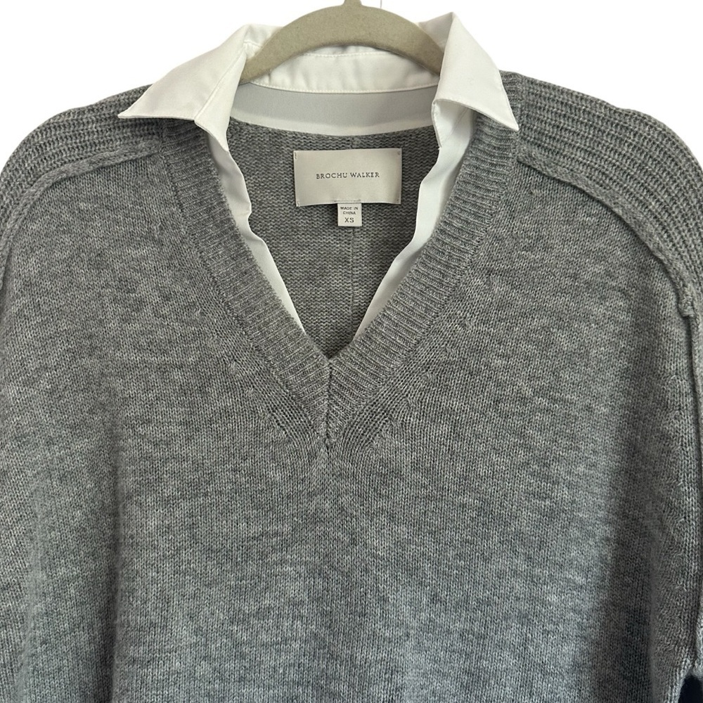 BROCHU WALKER LOOKER LAYER V-NECK CASHMERE BLEND GREY SWEATER SIZE XS - Picture 7 of 14